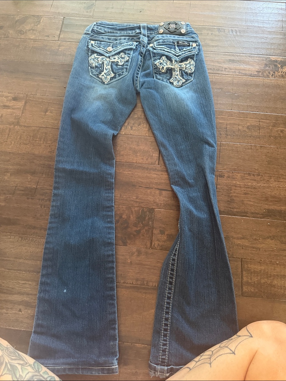 Miss Me Dark Blue Embroidered Flare Jeans